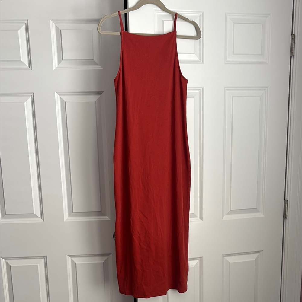 Burnt Orange Maxi High Square Neck Dress